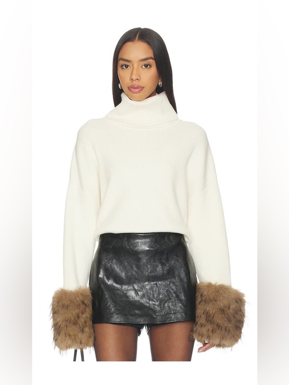 Line & Dot Hadley Turtleneck Sweater Faux Fur Cuffs Size Small